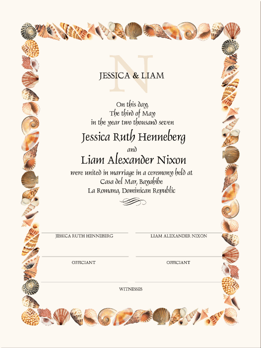 Sea Shell Wedding CertificateMarriage CertificateVictorian Wedding